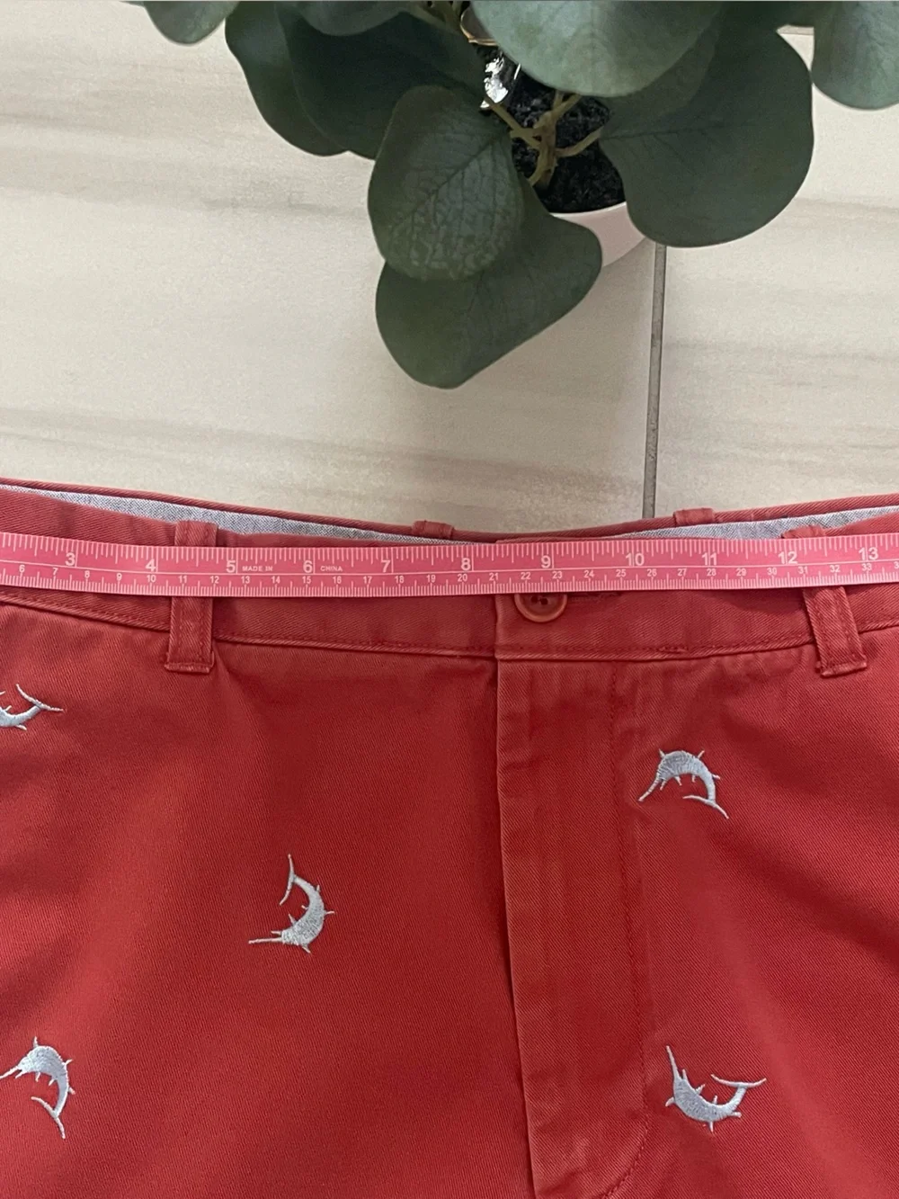 VTG J.Crew Embroidered Swordfish Marlin Chino Pants 34x32 Nantucket Red SP04